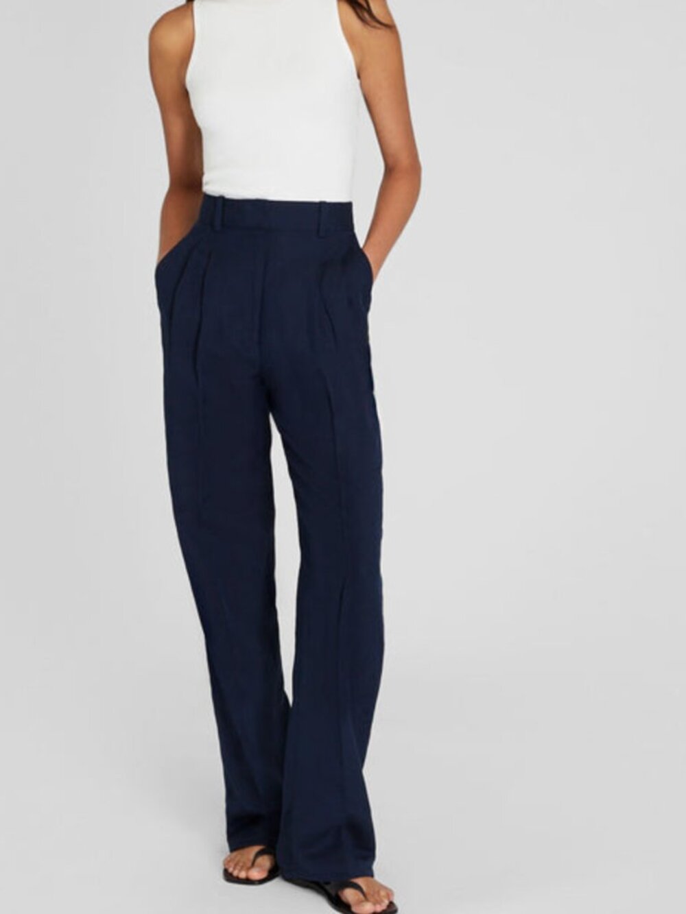 NWT Club Monaco Navy Blue Pleated Linen Blend Trousers